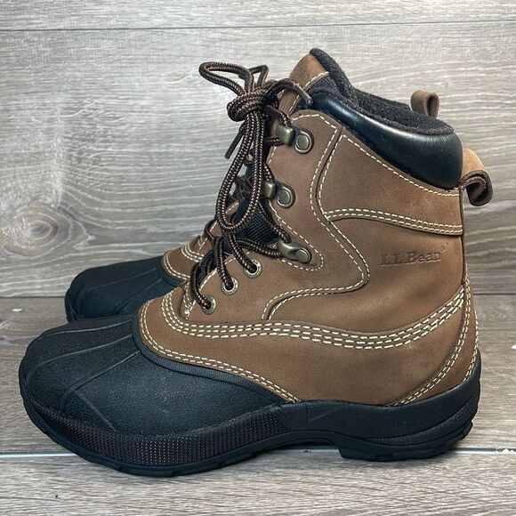 L.L. Bean Primaloft 200g Warm Waterproof Women’s Sz 6M Brown Mid Lace Duck Boots - Picture 3 of 10